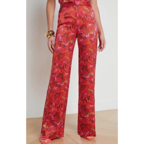 L'AGENCE Livvy Silk Butterfly Straight Leg Pants Size 0 NEW - Picture 1 of 10